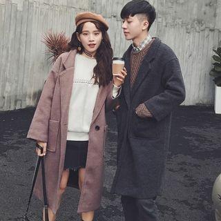 Couple Matching Single-button Plain Woolen Coat