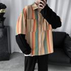 Elbow-sleeve Mock Two Piece Striped Shirt