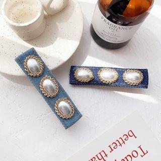 Faux Pearl Denim Hair Clip