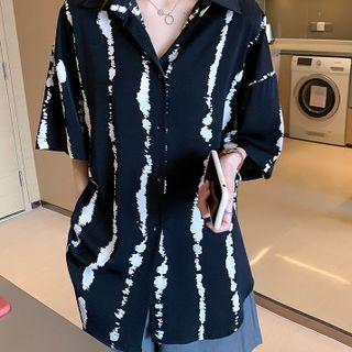Short-sleeve Print Chiffon Loose-fit Shirt