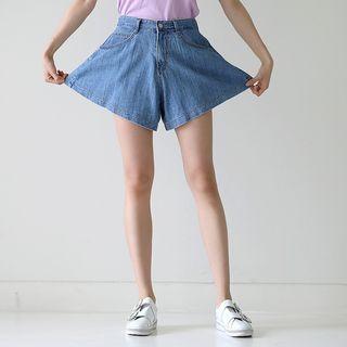 Ruffled Wide Denim Shorts