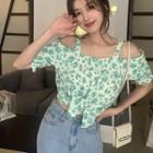 Bell-sleeve Cold-shoulder Floral Blouse