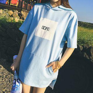 Lettering Hooded Short-sleeve T-shirt