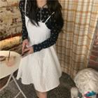 Long-sleeve Printed T-shirt / Plaid Spaghetti Strap Dress