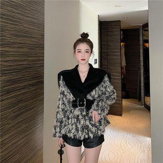 V-neck Jacket With Belt - As Shown In Figure - One Size
