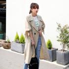 Wide-lapel Beribboned Raglan-sleeve Coat