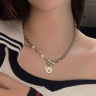 Faux Pearl Bear Choker Silver - One Size