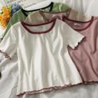 Contrasted Ruffled-trim Crop T-shirt In 6 Colors