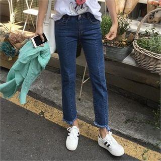 Flay-hem Straight-cut Jeans