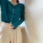 Single-breasted Plain Cropped Knit Cardigan