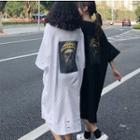 Distressed 3/4-sleeve T-shirt Dress