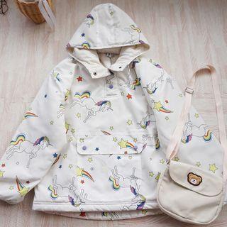 Printed Hood Padded Pullover Jacket As Shown In Figure - One Size
