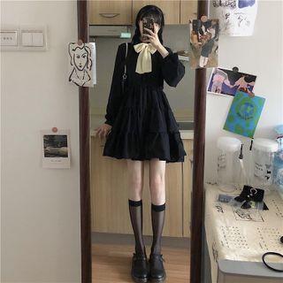 Long-sleeve Ribbon Mini A-line Dress