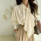 Bishop-sleeve Scarf Blouse Cream - One Size