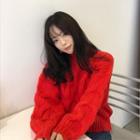Mock Neck Cable-knit Sweater Red - One Size