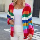 Striped Buttoned Cardigan Rainbow - One Size