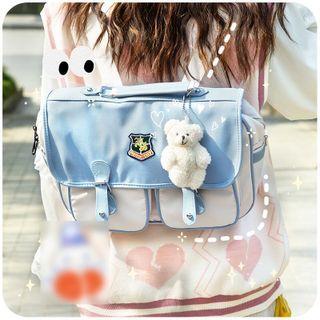 Logo Embroidered Buckled Canvas Satchel