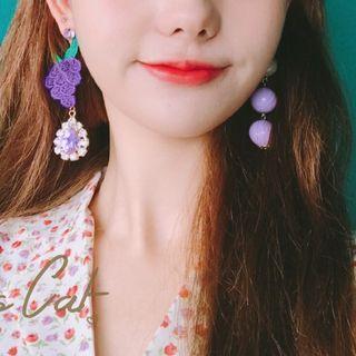 Non-matching Rhinestone Embroidered Fruit Faux Pearl Dangle Earring