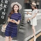 Set: Patterned Short Sleeve Knit T-shirt + A-line Knit Skirt