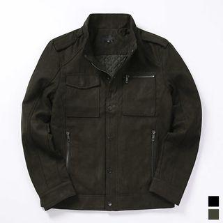 Epaulet-shoulder Zip-up Faux-suede Jacket