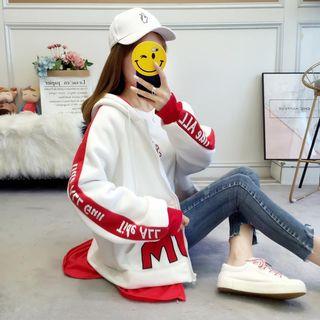 Color Block Lettering-trim Zip Hooded Jacket