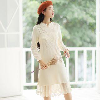 Long-sleeve Lace Detail Knit Dress