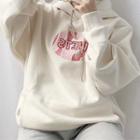 Printed Drawstring Oversize Hoodie White - One Size