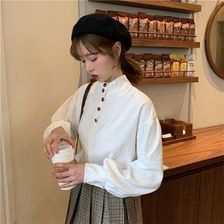 Mock-neck Long-sleeve Loose-fit Blouse