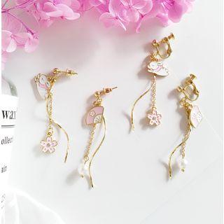 Non-matching Alloy Cat & Fan Fringed Earring 1 Pair - Earrings - One Size