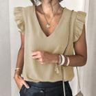 Sleeveless V-neck Ruffle Blouse