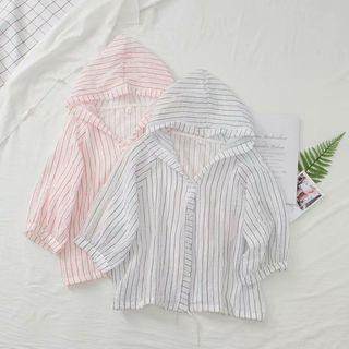 Short-sleeve Hooded Striped Jacket