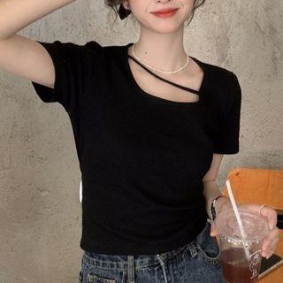 Contrast Bow Cropped T-shirt Black - One Size