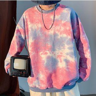 Contrast Trim Tie-dyed Round Neck Pullover
