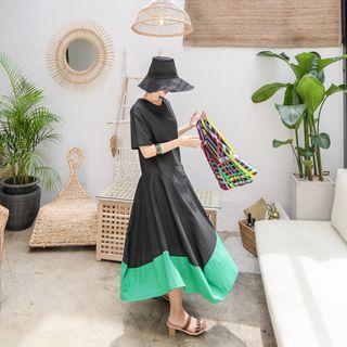 Contrast-trim A-line Midi Dress