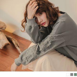 Beaded Flower Embroidered Pullover