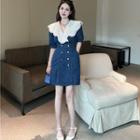 V-neck Washed Ruffle A-line Mini Dress