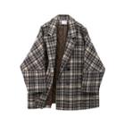 Double Breasted Gingham Coat Coffee - One Size