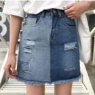 Ripped Panel Denim Skirt