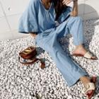 Zipped Baggy Denim Jumpsuit Light Blue - One Size