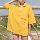 Elbow-sleeve Oversized Collared Top