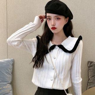 Contrast Trim Collar Knit Cardigan