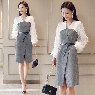 Fringed Long-sleeve Sheath Dress