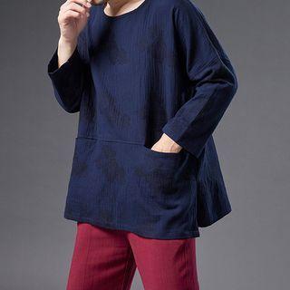 3/4-sleeve Linen Pocketed Top