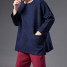3/4-sleeve Linen Pocketed Top