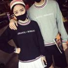 Couple Matching Contrast Stripe Lettering Pullover