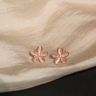 925 Sterling Silver Cat Eye Stone Flower Earring