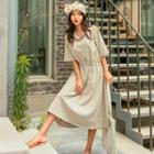 Linen Blend Drawcord Shirtwaist Dress