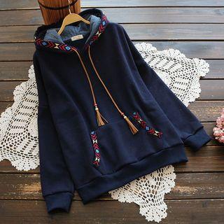 Embroidered Hoodie Dark Blue - One Size