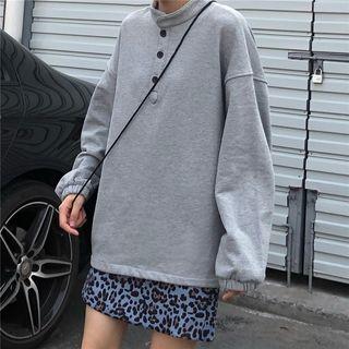 Buttoned Placket Sweatshirt Gray - One Size