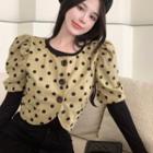 Puff-sleeve Dotted Cropped Jacket / Plain Top